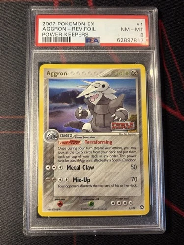 Pokémon EX Power Keepers Aggron 1/108 Reverse Holo Card PSA8
