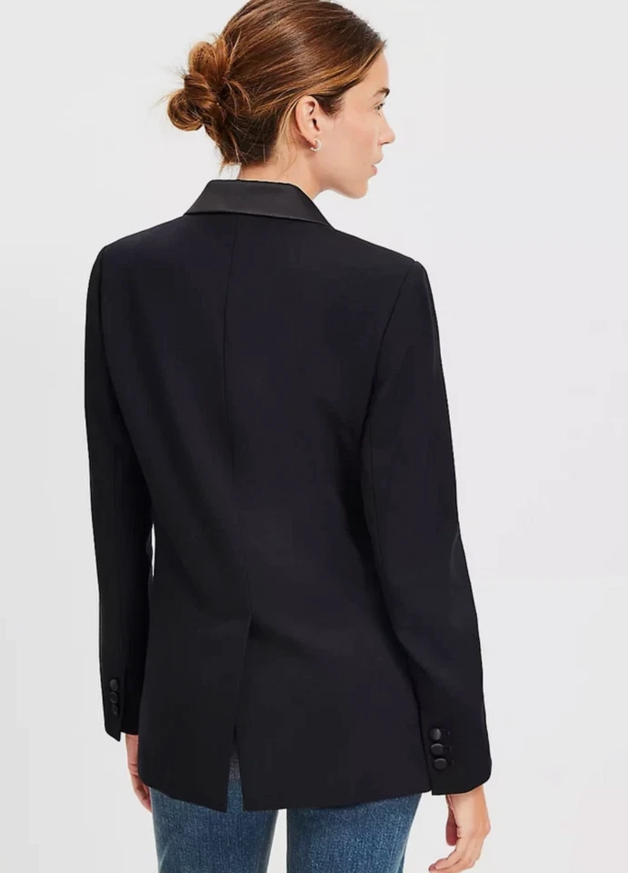 CHAQUETA BLAZER ESMOQUIN RELAJADA RIBETE SATINADO NEGRO ANN TAYLOR LOFT NUEVA TALLA 2 Foto 3 de 4