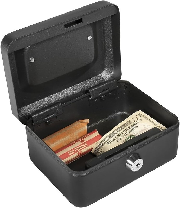 BARSKA 6 Inch Small Steel Cash Box Safe w/ Removable Tray and Key Lock, CB11828
