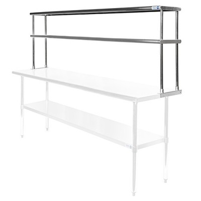 Commercial Stainless Steel Kitchen Prep Table Wide Double Overshelf - 72'' x 12''