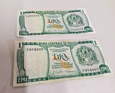 2 Malta One Pound Notes 1967 D3
