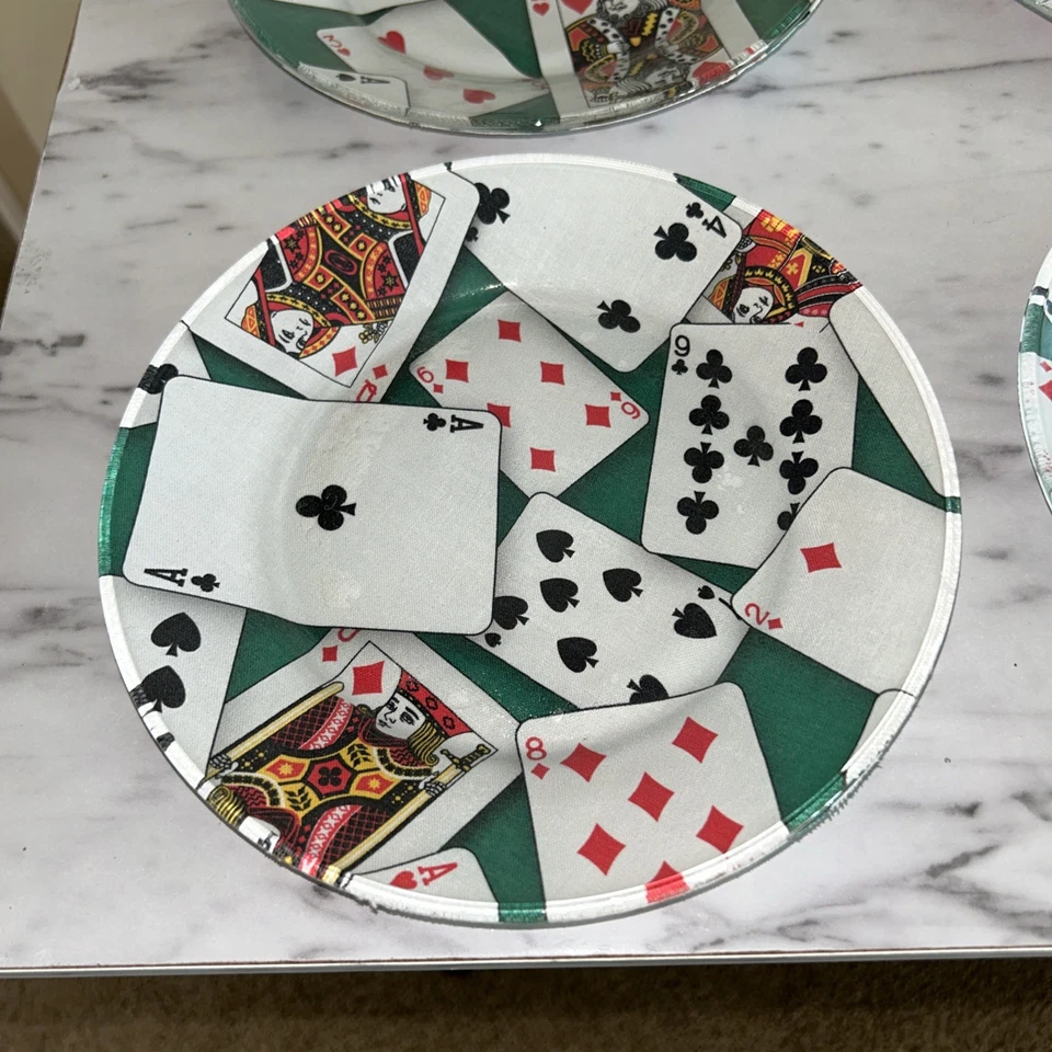 "Juego de 4 platos de vidrio de diseño de cartas con respaldo de tela de 7 1/2""" Foto 3 de 4