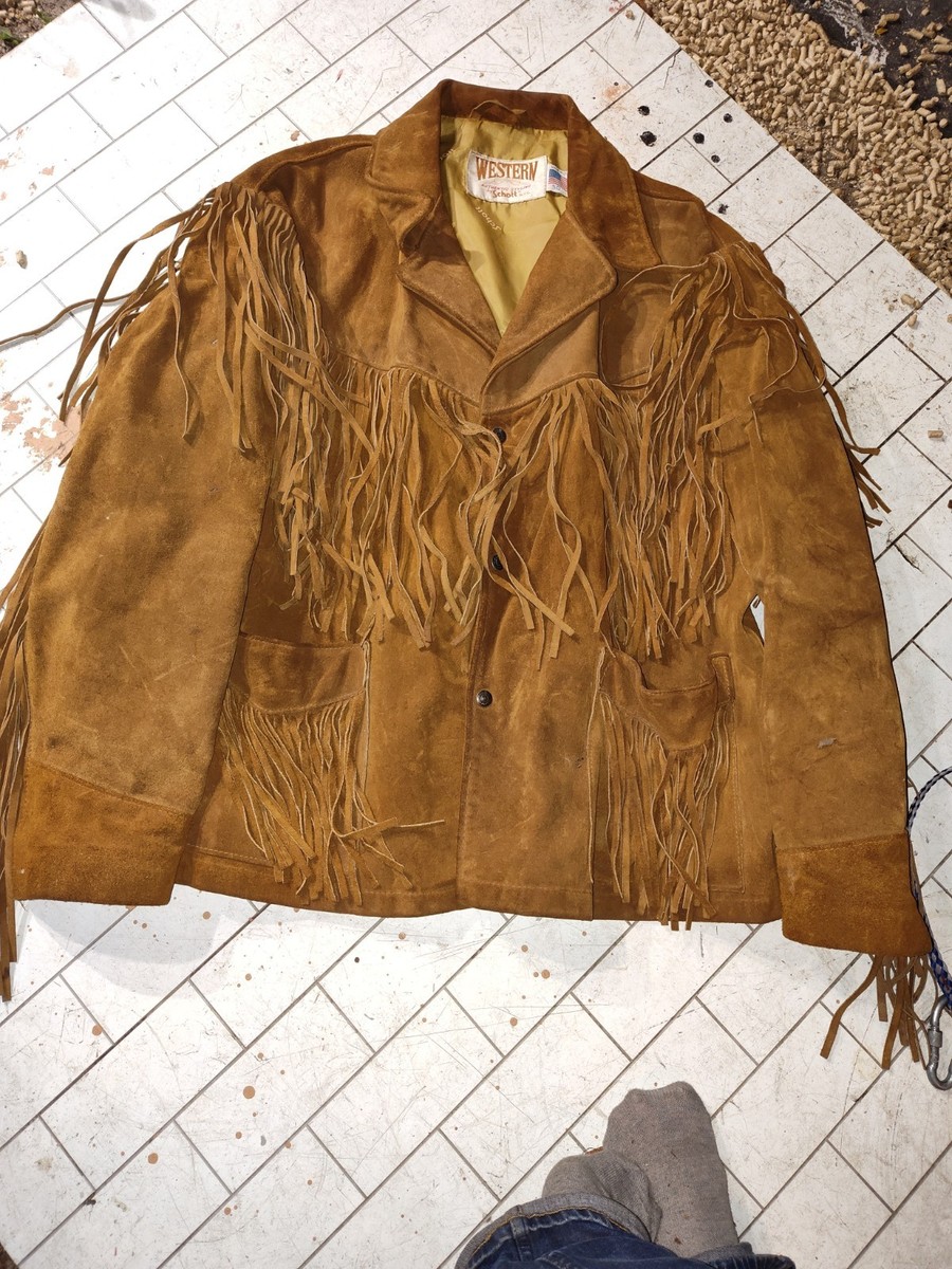 Schott Vintage Western Style Suede Fringe Jacket Size 50 | eBay