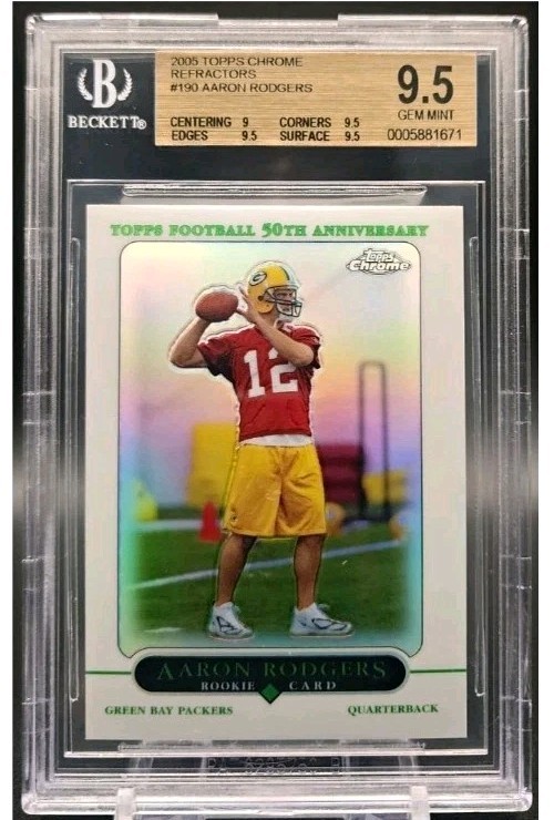 2005 Topps Chrome Aaron Rodgers Rookie Refractor #190 Green Bay Packers BGS 9.5