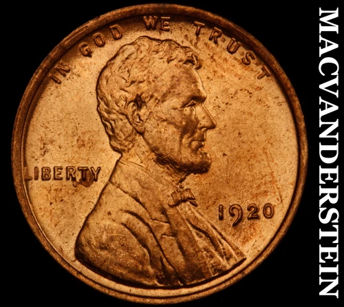 1920 Lincoln Wheat Cent- Red- Super Choice Gem Brilliant Unc++++ Luster #J3461