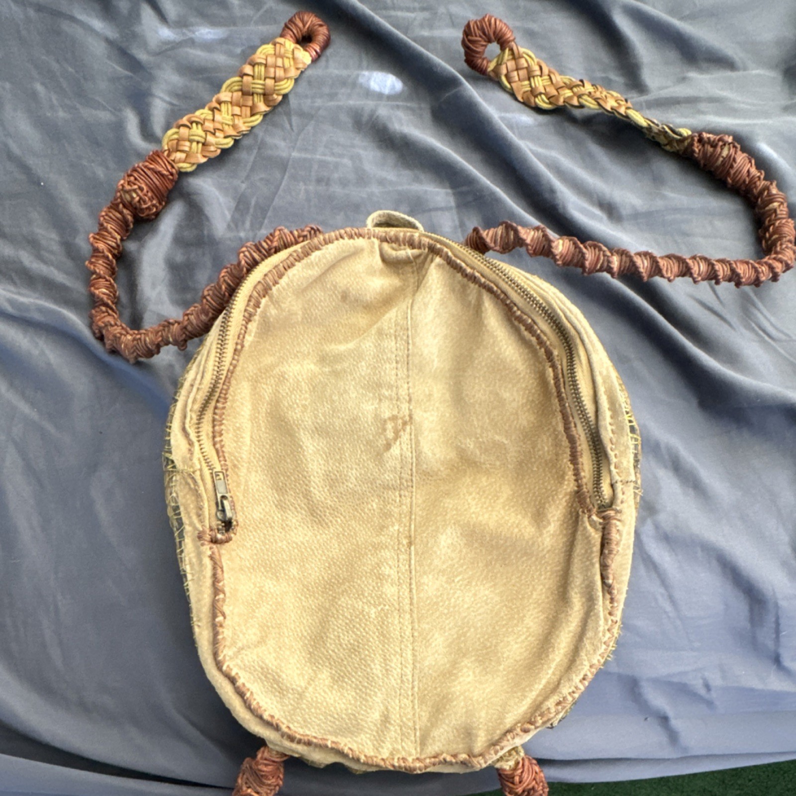 Handmade Turtle Shell Backpack Brown Beige with B… - image 2