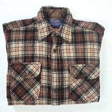 VTG 70s Pendleton Field Flannel Shirt Brown Plaid 100 Wool Men's S/M USA