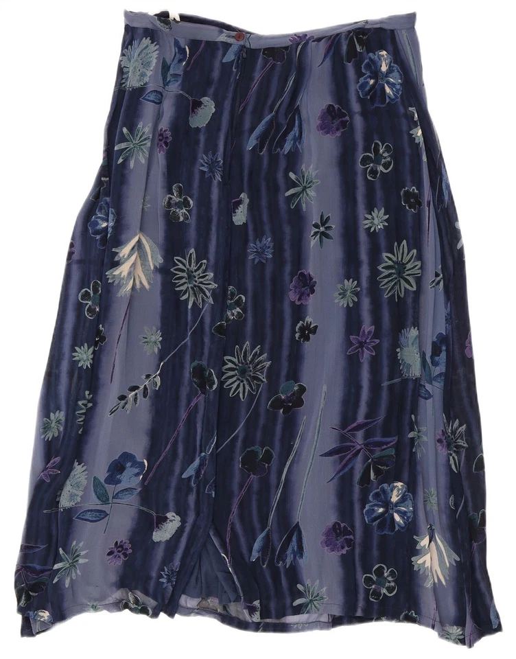 MONSOON Womens High Waist A-Line Skirt UK 22 2XL W34 Blue Floral Cotton DT05 - Image 2 of 3