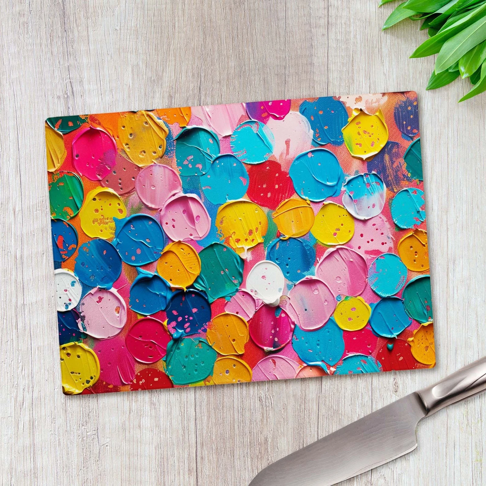 Cirlcle Paint Pattern Glass Chopping Board Large Kitchen Worktop Saver
