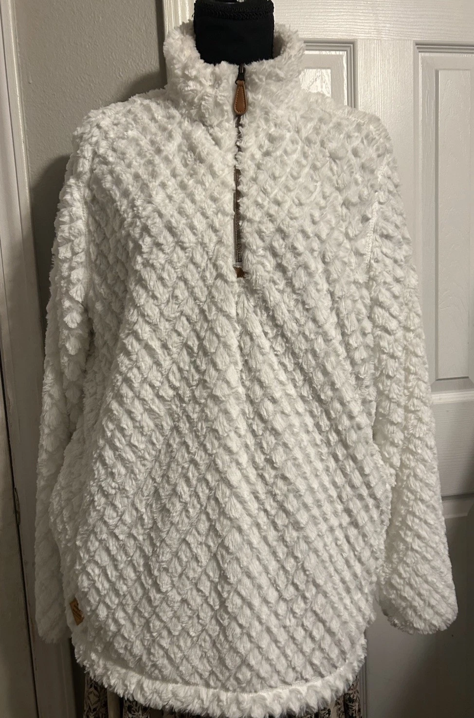 OFF WHITE Simply Southern Giacca Pile Sherpa Pullover Donna 1 4 Zip Taglia Lg Off White