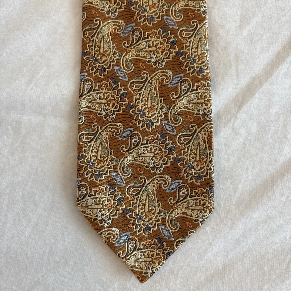 Robert Talbott Seven Fold Tie Gold Blue Orange Yellow Paisley 1/40 - Image 2 of 4