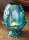 Fenton Stiegel Green Hand Painted Beaded Daisy Fairy Lamp - Iridescent Carnival