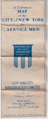 Map City of New York Defense Recreation Committee WWII guide morale locations
