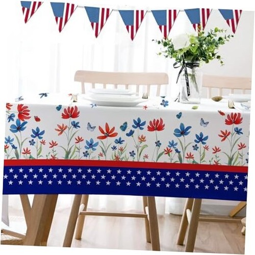 4th of July Tablecloth Rectangular 60x84 Inch Waterproof Patriotic Tablecloth