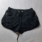 Love Tree Womens Black Drawstring Elastic Waist Casual Shorts M Gold Hardware — photo 6