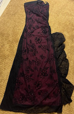 Byer Too Vintage Maxi Dress Mesh Floral Whimsygoth Black Red Strapless Size M