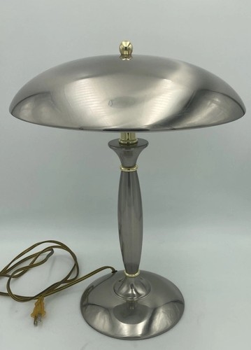 Vintage 17” Chrome Atomic Table Desk Lamp Flying Saucer UFO Shade MCM 3Way Touch - Picture 2 of 15