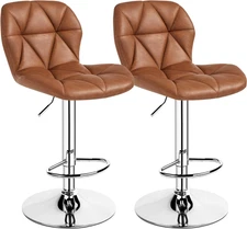 Barstools Set of 2, Modern Kitchen Island Stools with Backrest, PU Leather Adjus