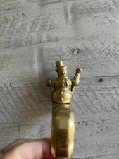 Antique Vintage Brass Snowman Stocking Holder Hanger Christmas Decoration