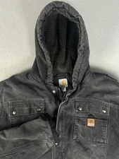 Vintage Carhartt J22 Men’s XL Black Sherpa Lined Canvas Hooded Work Jacket
