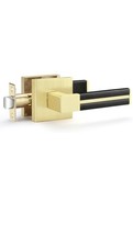 Gold Door Handle 1 Pcs, Privacy Door Levers with Black Leather Handle, Brass