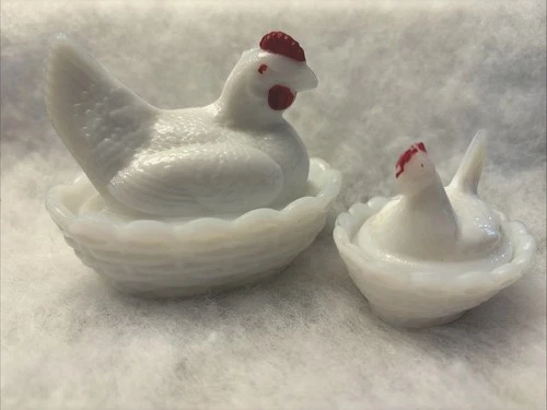Westmoreland Milk Glass Hens On Nest•Candy Dish•MC VINTAGE - 2 Sizes