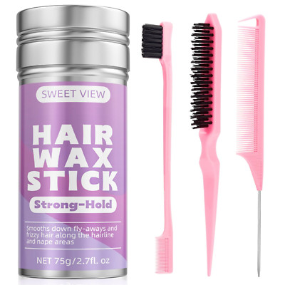 Hair Wax Stick & Slick Back Hair Brush, Hair Pomade/Balm for Smooth Flyaways, Fr