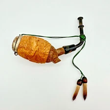 Antique Black Forest Wood Smoking Pipe Hand Carved Stage Design