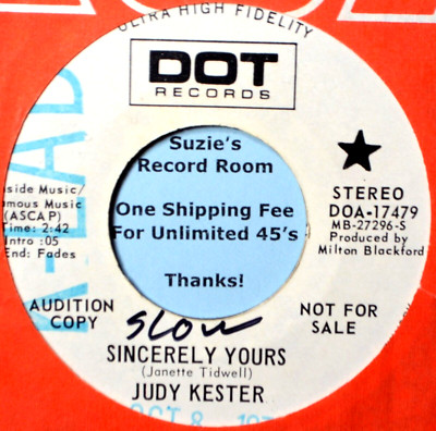 Judy Kester Sincerely Yours DJ Promo Country VG+ 45 7'' Vinyl -Coupons!