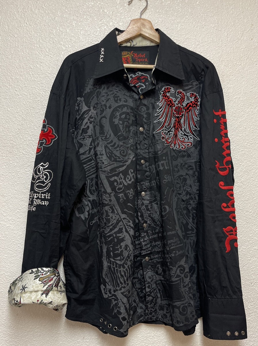 Rebel Spirit Mens Black Red Velvet Phoenix Embroidered Sz XXL See