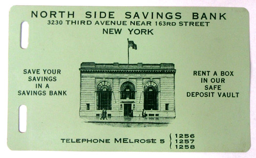 1942 NORTH SIDE SAVINGS BANK New York City celluloid pocket wallet calendar ^