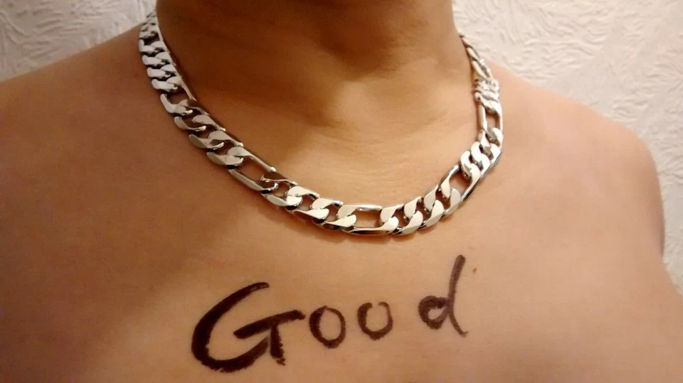 Exclusivo! WG1207 Polímero Protegido 18K Bañado en Oro Blanco Cadena Figaro - Imagen 3 de 4