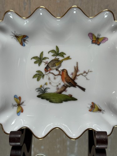 Herend Rothschild Vogelschale Perlengriffe mit Schmetterlingen und Insekt # 3073 - Bild 2 von 4