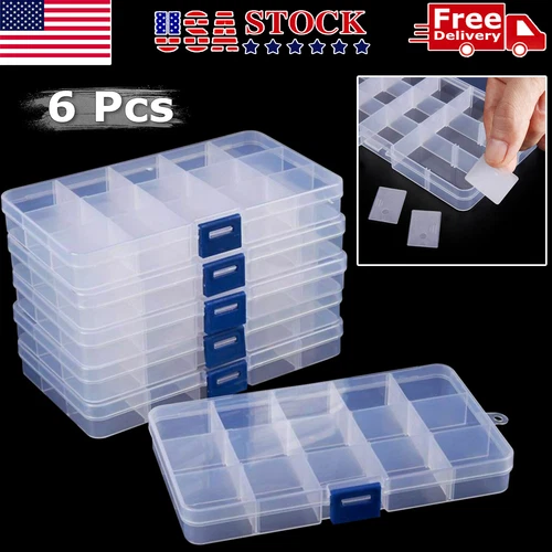 6 Pack Clear Jewelry Box Plastic Bead Storage Craft Container Earrings Organizer - Picture 1 of 8