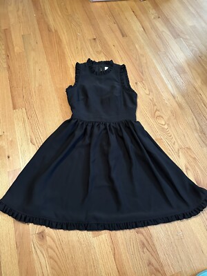 kate spade ruffle fit and flare dress KATE SPADE Black Ruffle Round Neck Dress Fit and Flare Women Size 2 NWT  $298