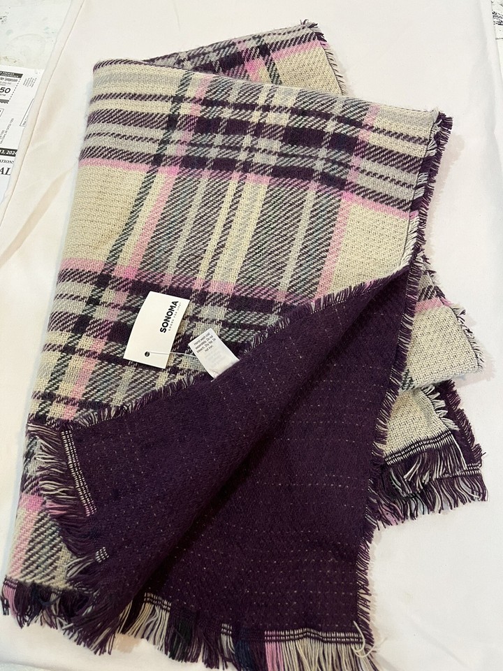 Reversible Comfy Blanket ScarfSonoma BrandCute Plaid & Solid Purple