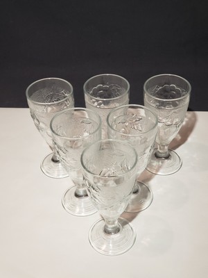 6 x 1970er Jahre Vintage Französische Luminarc Weinkelche mit Frucht Motiv 