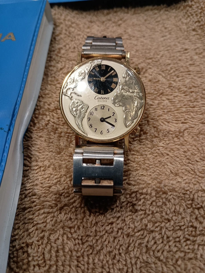 Very Rare Men's Catena Elpar World Dual Time Windup Swiss Watch Wristwatch  - Image 3 of 4