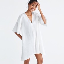 NEW MADEWELL BELL-SLEEVE BUTTON FRONT SHIRTDRESS SWING SHAPE WHITE SIZE XS
