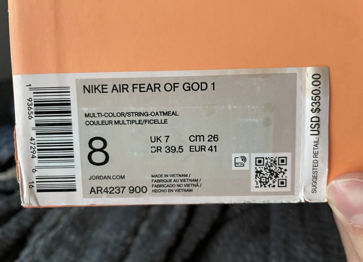Size 8 - Nike Air Fear Of God 1 Oatmeal 193656472946| eBay