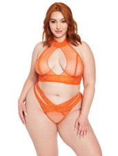 Fredericks of Hollywood Alexia Love Mesh Bra and Panty Set Red Orange M