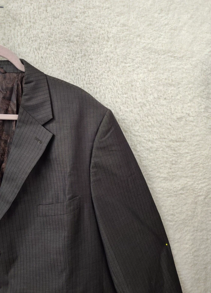 Blazer clássico Steve Harvey masculino terno 50L marrom listrado mistura de rayon peito único - Imagem 3 de 4