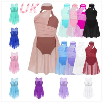 IEFIEL UK Girl‘s Lyrical Dance Dress Ballet Leotard Costume Modern Chiffon Dancewear