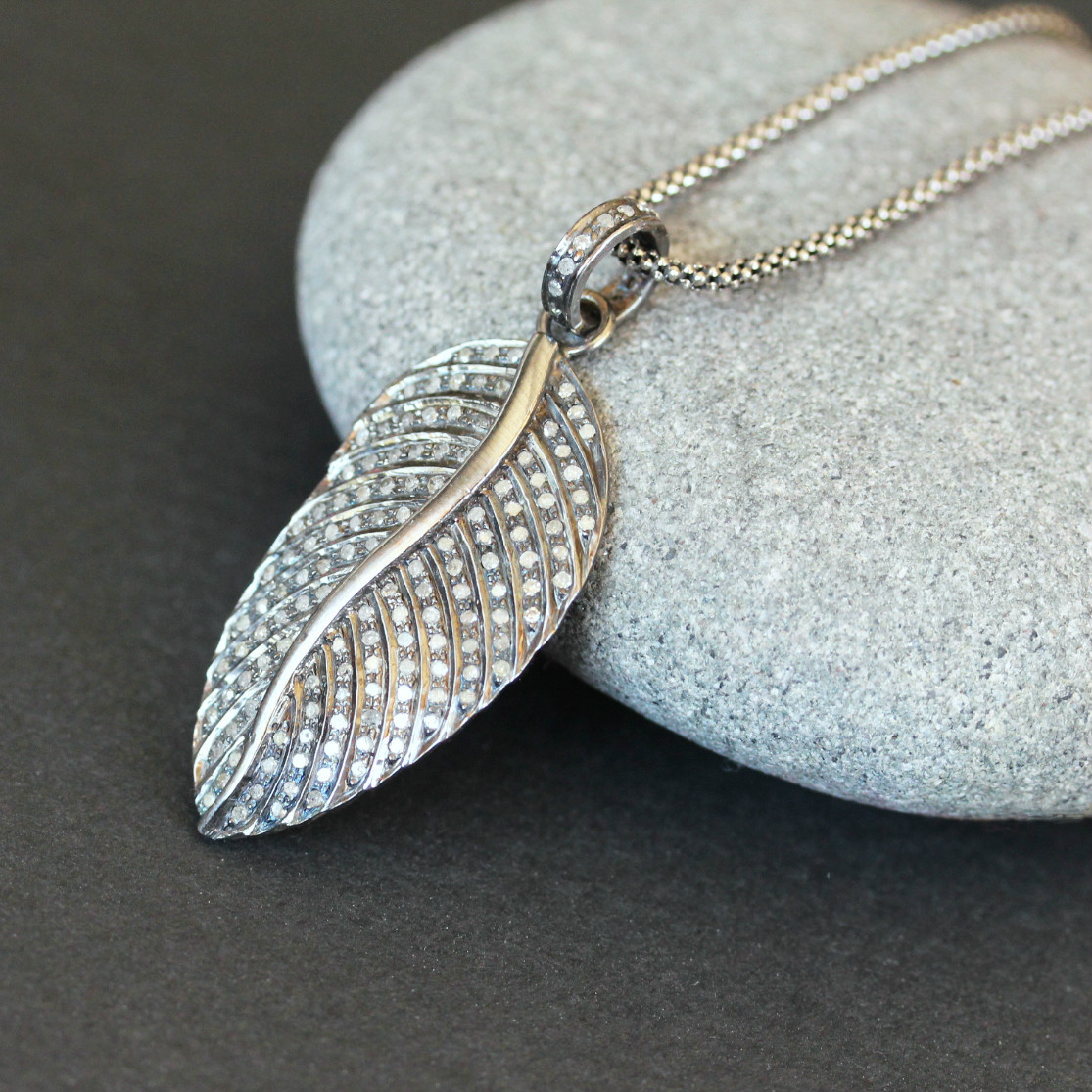 U&C Sundance Diamond Pave Rhodium Oxidized Sterling Silver Leaf Chain
