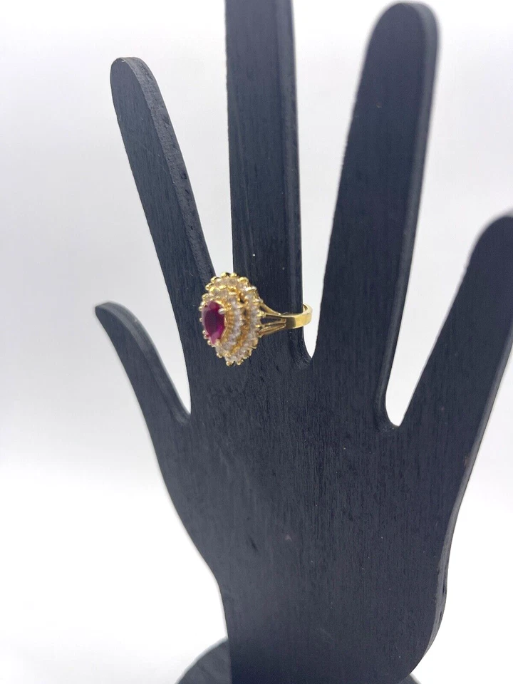 Ruby & Cz Ring 14K HGE Espo Lind Pear Shaped Cluster, 1.62 Cts, Size 7.25 - Image 3 of 4