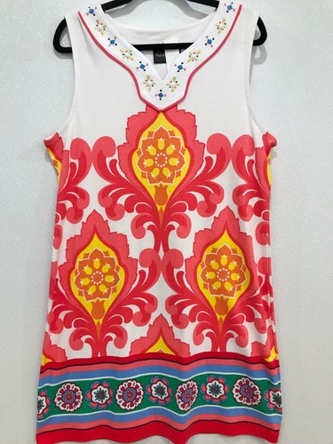 💐 NEU Rafaella korallengelb Geo Blumen Etuikleid Gr. XL Extra Large 16 18 💐