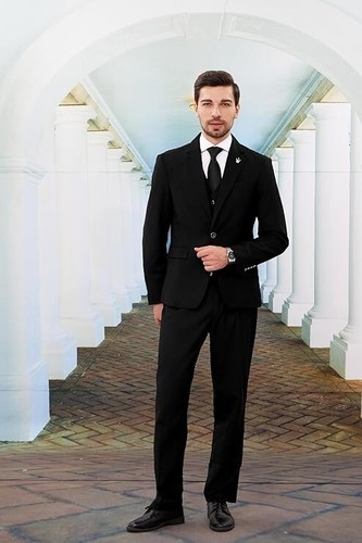Magier Herren Schwarz Anzug Slim Fit 3 Teiler 3XL 48R 42W 1 Knopf Kerbe Revers - Bild 2 von 4