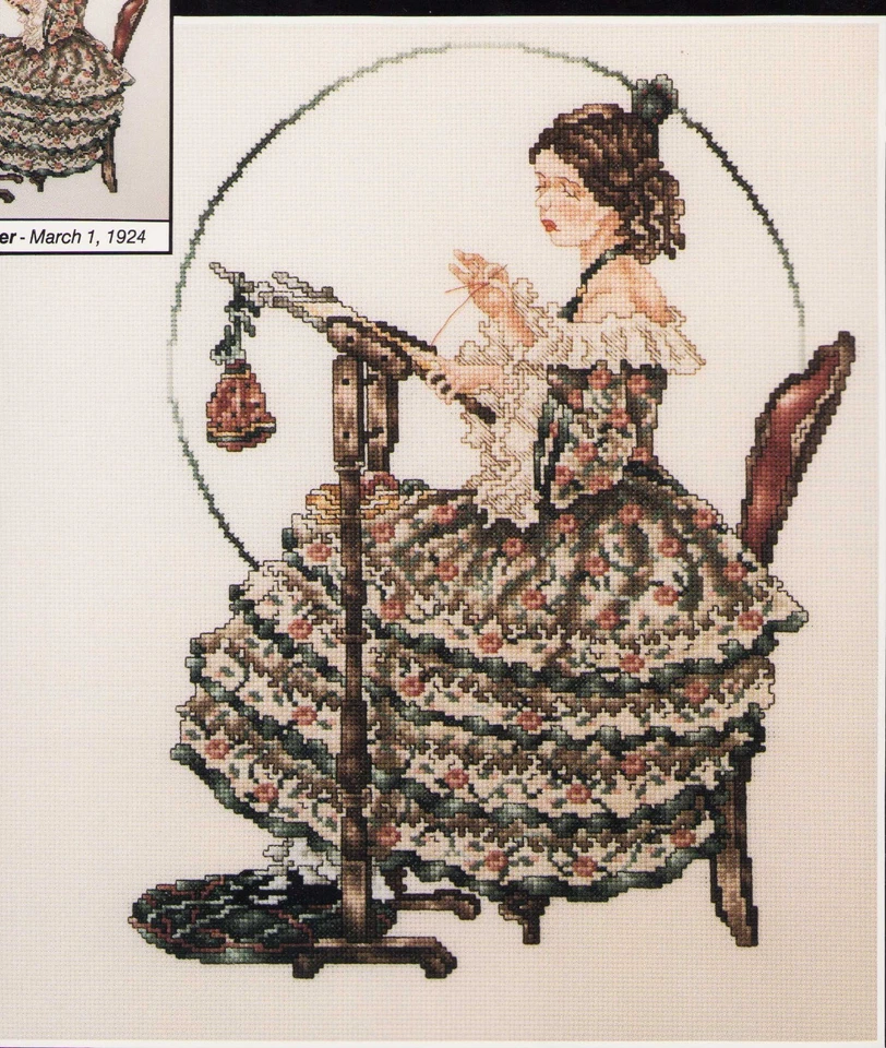 Vintage Norman Rockwell Saturday Evening Post 1924 The Sampler Cross Stitch OOP - Image 2 of 4