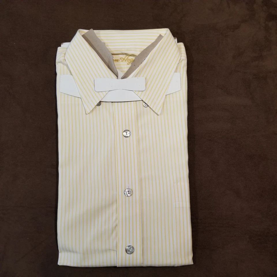 CAMISA DE COLECCIÓN BEN HOGAN ABOTONADA RAYAS AMARILLAS BLANCAS 100% ALGODÓN S. COREA GRANDE Foto 2 de 4