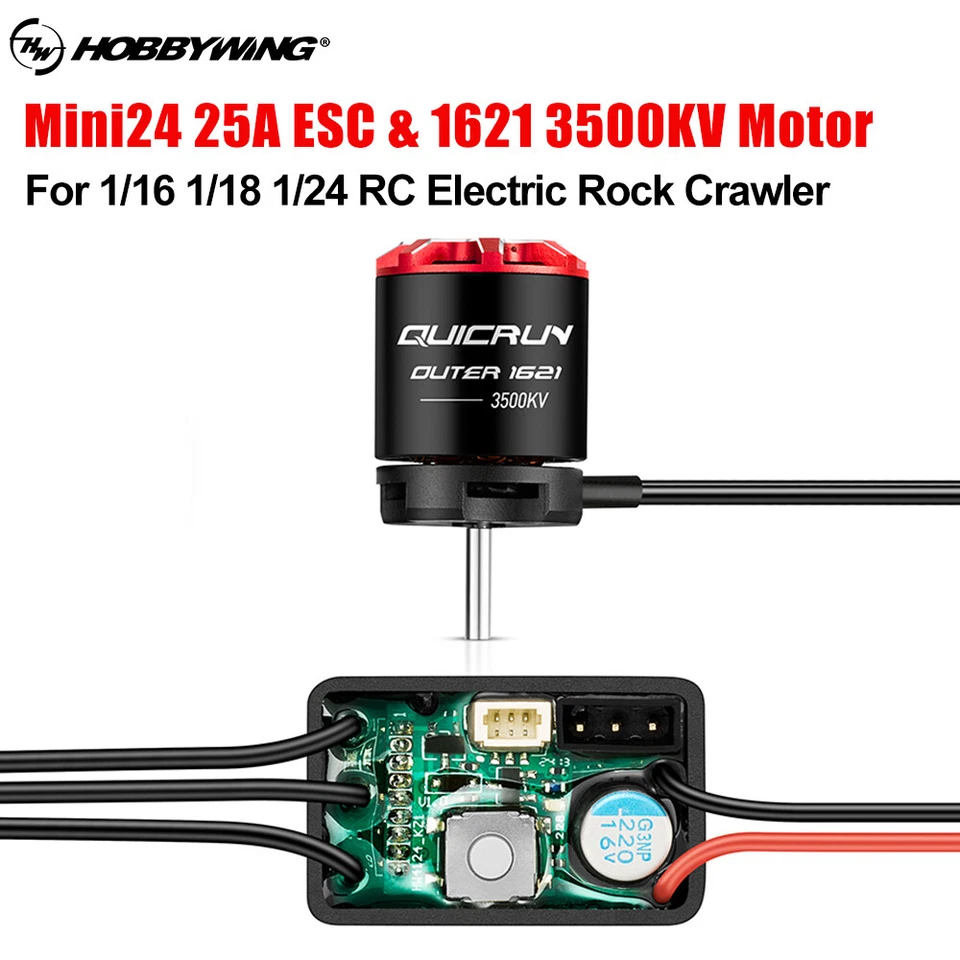 HOBBYWING QUICRUN WP-MINI24 25A ESC 1621SL 3500KV Motor For 1/24 Crawler Car - Image 2 of 4